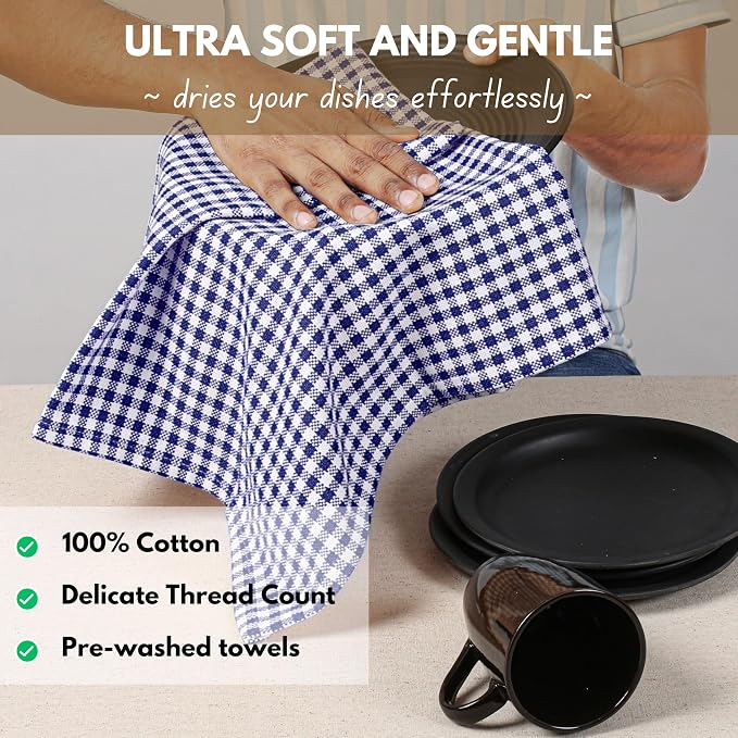Native Fab 12 Pack Gingham Mini Check Kitchen Dish Towel Cotton Durable - Image 6