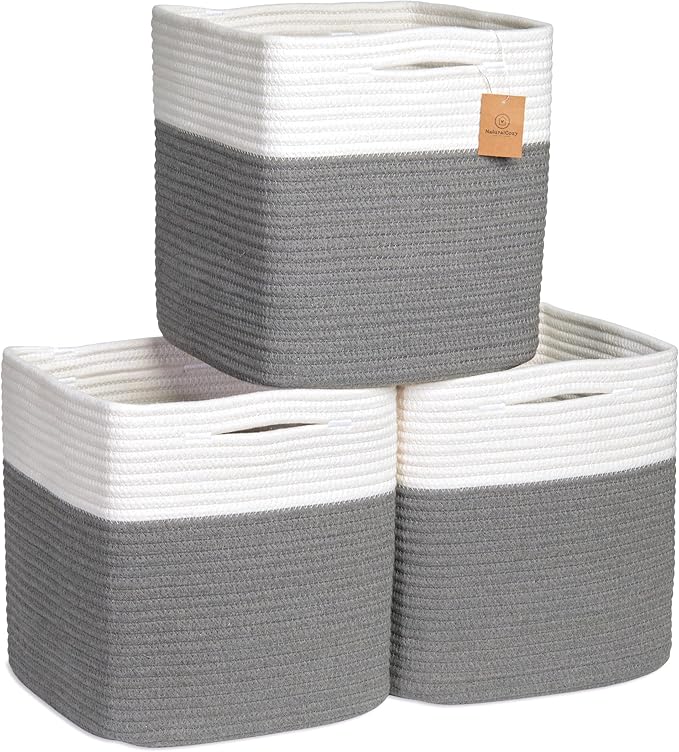 NaturalCozy Storage Cubes 11 Inch Cotton Rope Woven Baskets by NaturalCozy