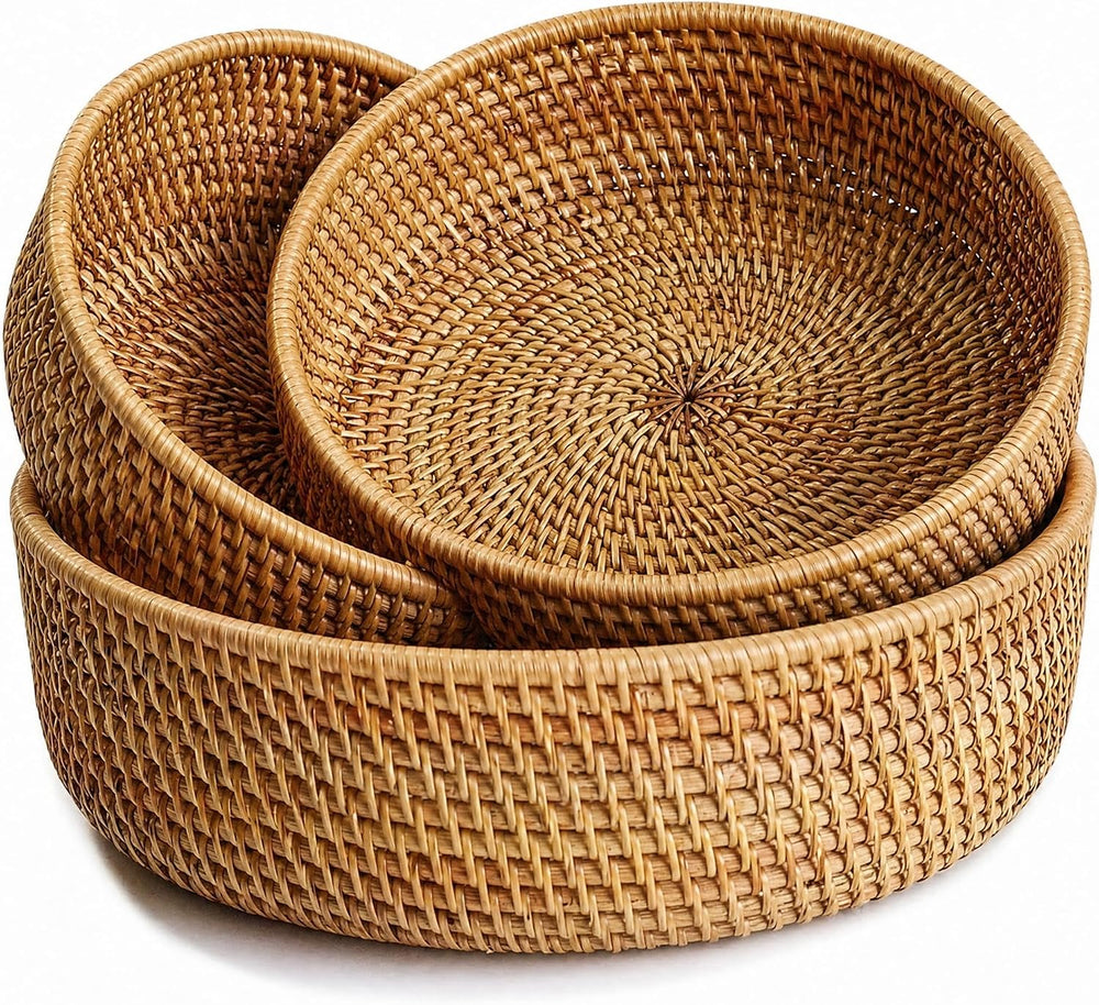 YANGQIHOME Fruit Basket, Wicker Basket Rattan Fruit Bowls, Round Bread Basket...