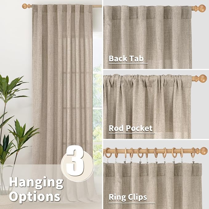 YoungsTex Dark Oatmeal Linen Semi Sheer Curtains 2 Panels - Image 6