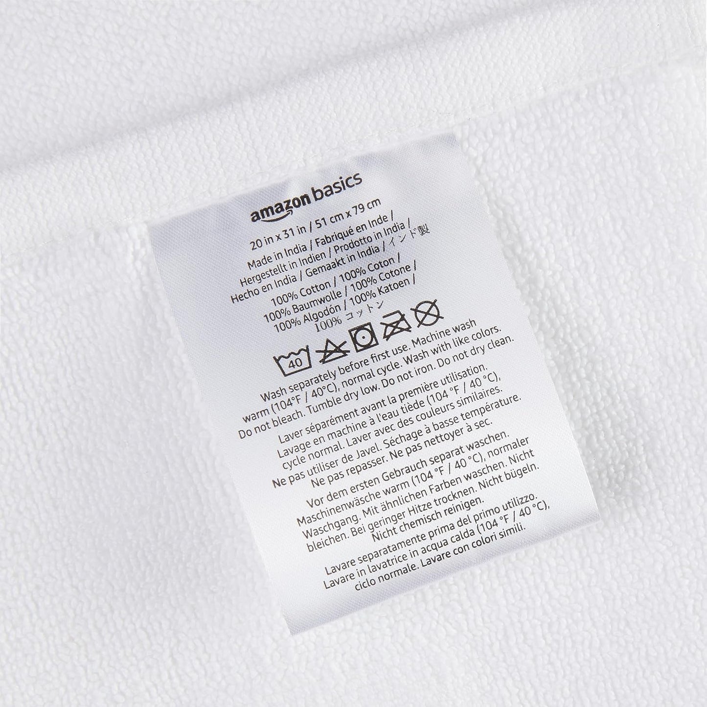 Amazon Basics Non-Slip Cotton Bath Mat, 100% Cotton Absorbent, Machine Washable, 31" L x 20" W, Bright White