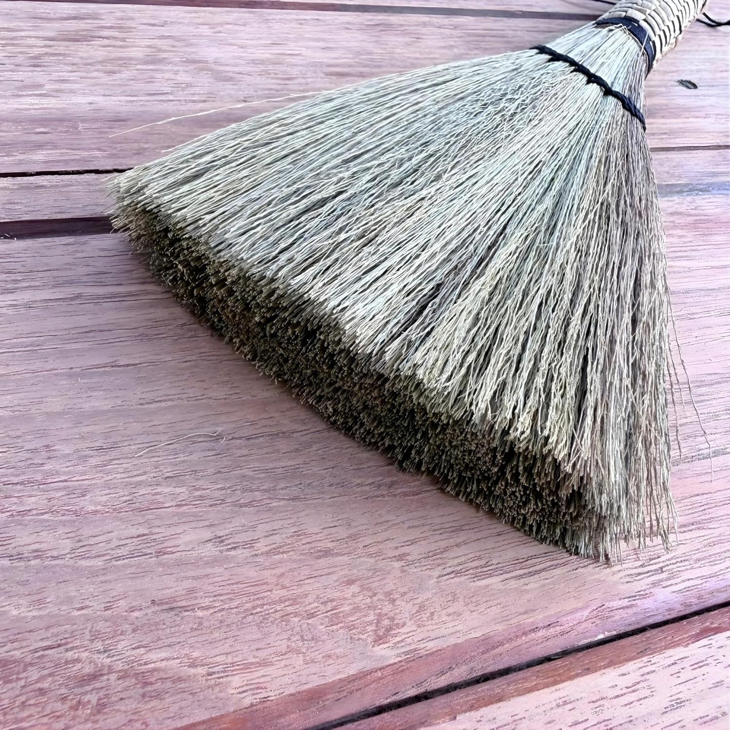 Cozy Leaf Handmade Mini Whisk Broom, Natural Grass Hand Sweeper for Desk, Keyboard, Coffee Bar, Plant & Crumb Cleaning, Woven Handle Palm-Sized Small Broom for Dollhouse & Altar Decor (9.5 Inches)
