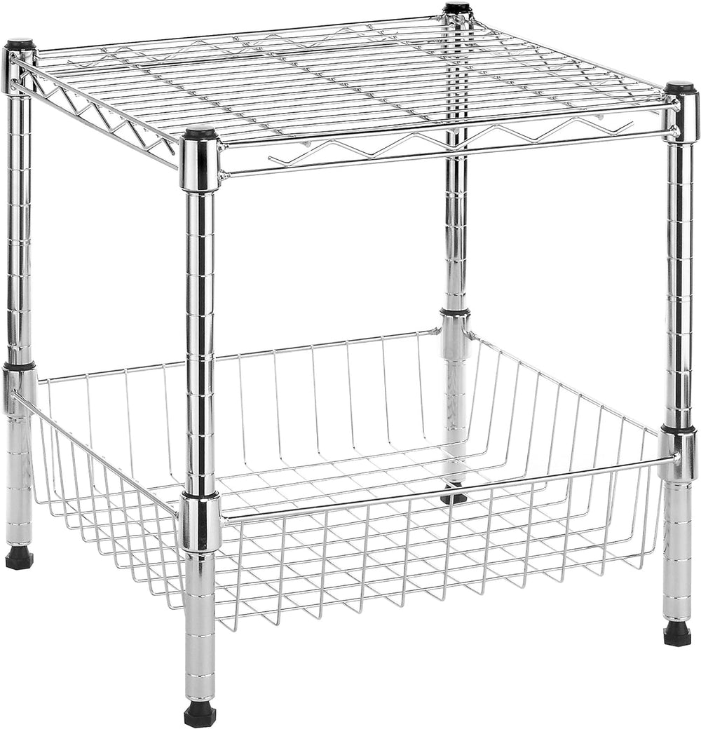 Whitmor 2-Wire Shelving Unit, Metal Storage Shelves, Stacking Shelf with Bask...