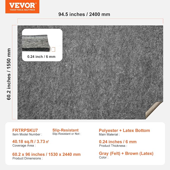 VEVOR - Slip-Resistant Rug Pad - Protective Cushioning Carpet Pad - 5' x 8' - - Image 7