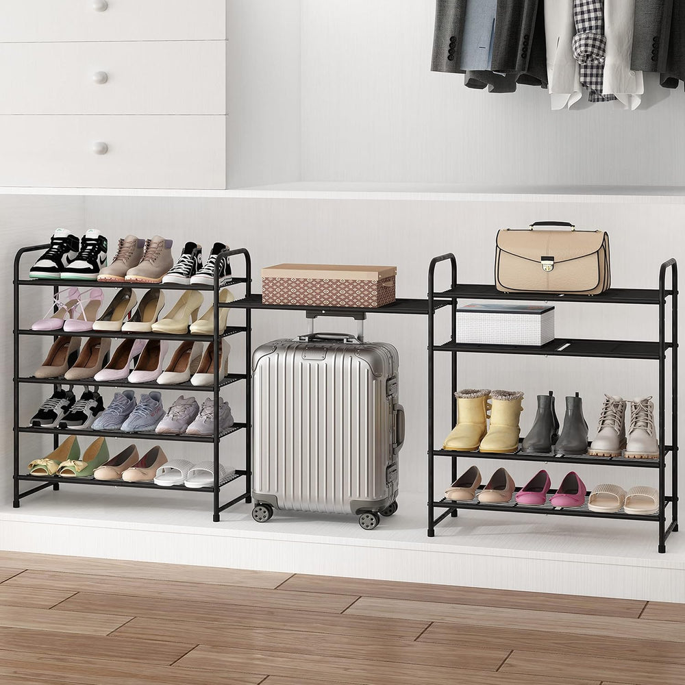 Simple Trending 5-Tier Stackable Shoe Rack, Expandable Shoe Shelf Black