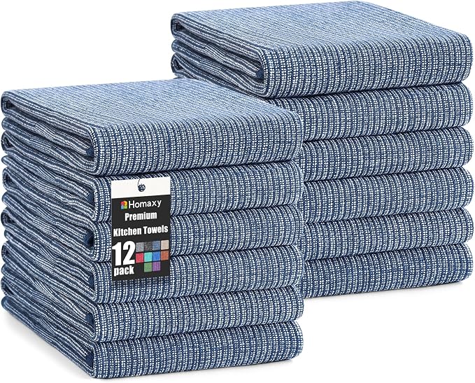 Homaxy Premium Kitchen Towels, Large Cotton Kitchen Hand Towels, Flat and Terry by Homaxy