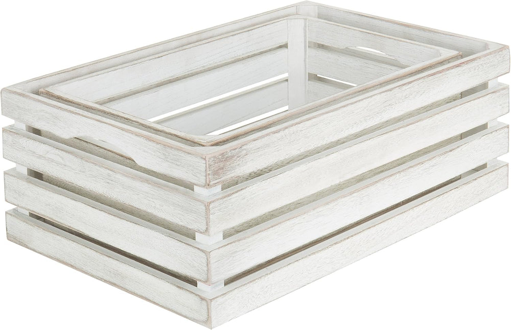 MyGift 16 and 14 Inch Shabby White Washed Solid Wood Nesting Decorative Stora...