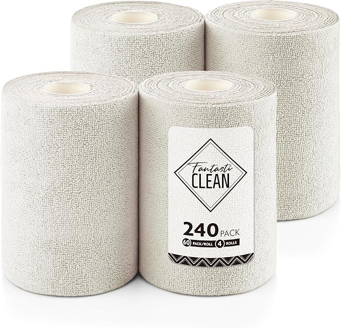 Fantasticlean Microfiber Cleaning Cloth Roll 4 Rolls 240 Pack, Tear Away by Fantasticlean