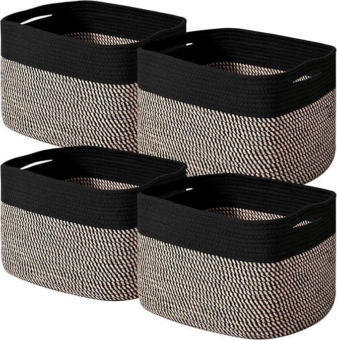 Storage Baskets for Shelves Organizing, Woven Cotton Rope Baskets for Storage by ICERZCZ