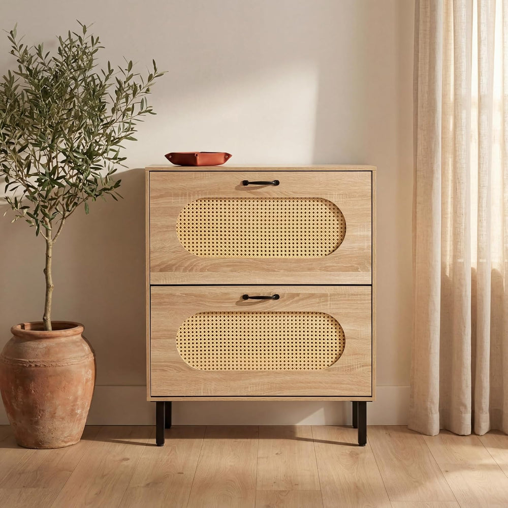 SUNCROWN 2 Flip Drawers Shoe Storage Cabinet, Freestanding Narrow Entryway Or...