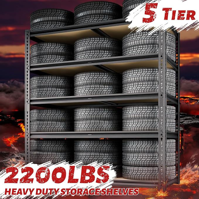72" H Storage Shelves Heavy Duty, 2200LBS Garage Shelving, 5 Tier Metal - Image 4