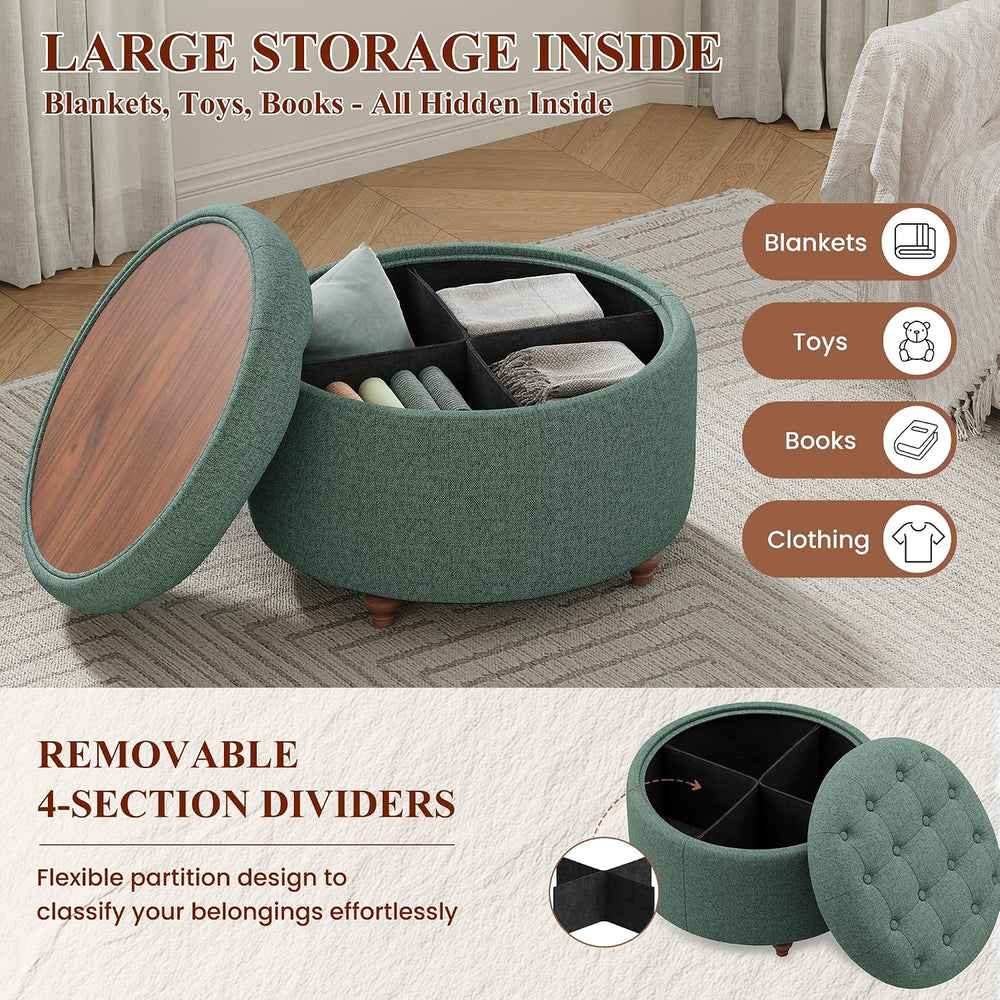 25Inch Round Storage Ottoman, Small Round Ottoman Coffee Table with Storage