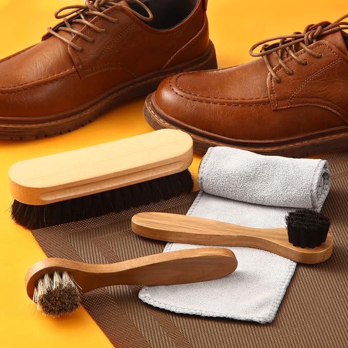 4 Pcs Horsehair Shine Shoes Brush Kit Polish Dauber Applicators Cleaning - Image 4