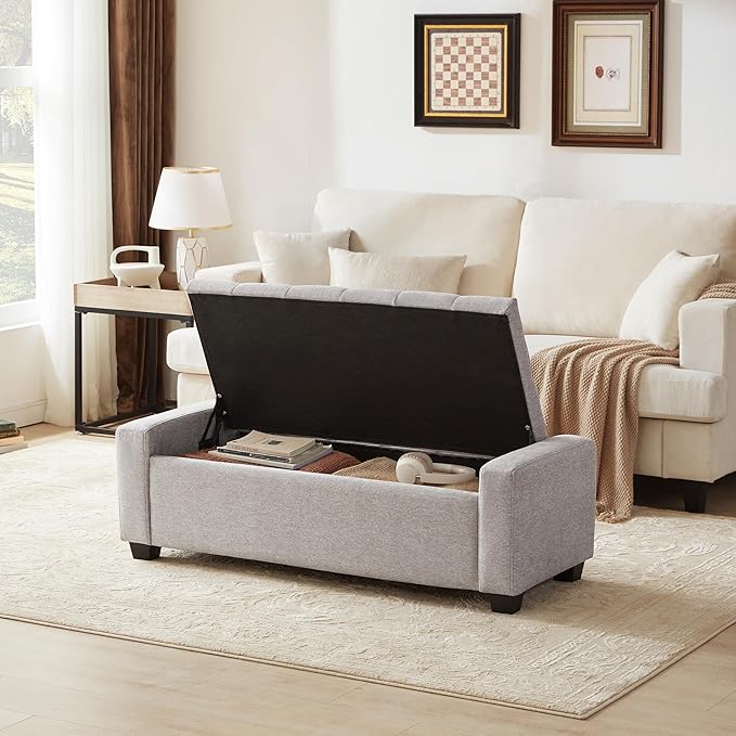 48" Ottoman with Storage, Storage Ottoman Bench with Safety Hinge, Upholstered - Image 3
