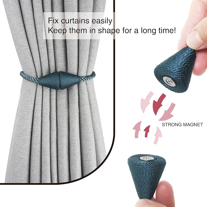 4 Pack Magnetic Curtain Tiebacks Rope Modern Handmade Curtain Tie Backs - Image 2