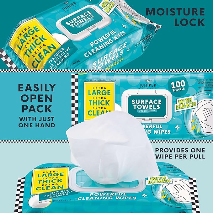 3 Packs Surface Wipes with Bleach, Thick & Large Dispose, All-Purpose Cleaner - Image 3