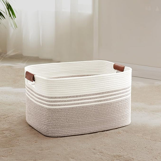 45L Small Laundry Basket with Leather Handles by ELEVATEDELEGANCETIMELESSSTYLE