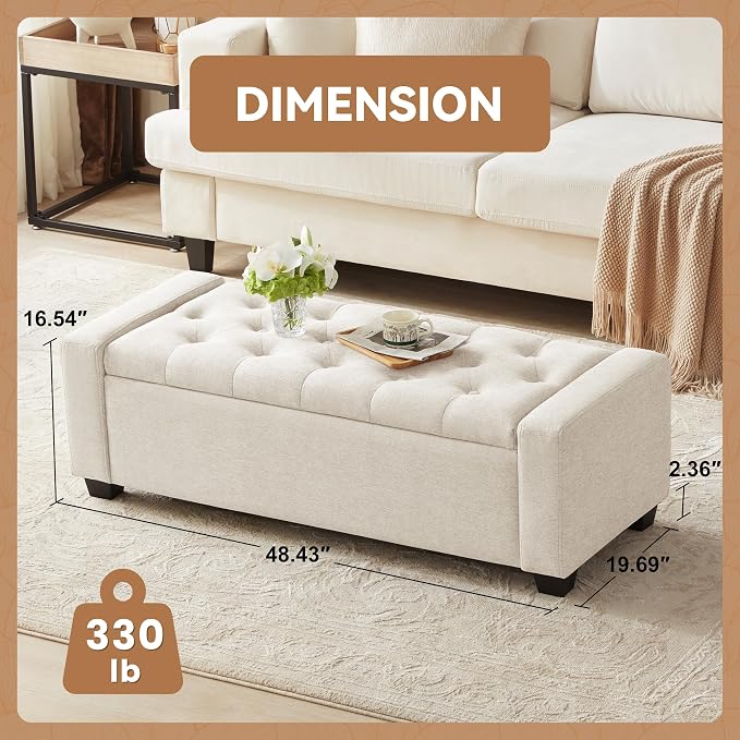 48" Ottoman with Storage, Large Storage Ottoman Bench - Image 3