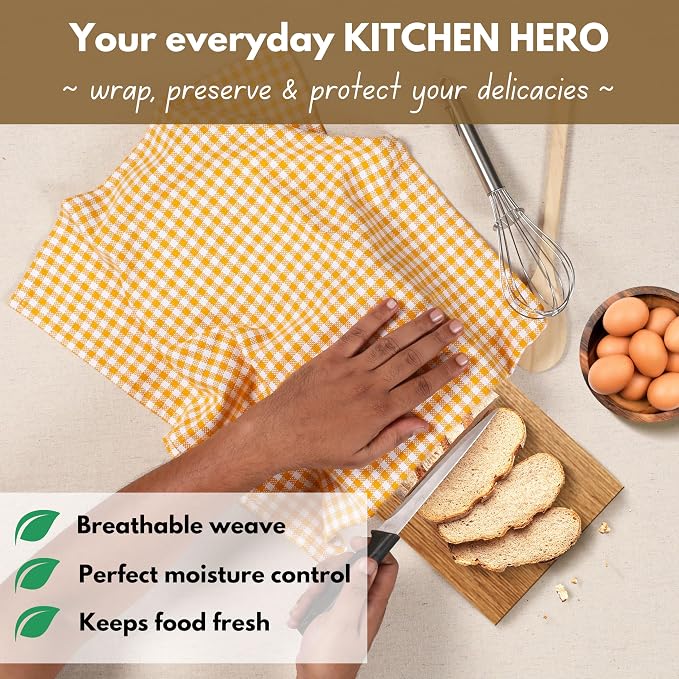 Native Fab 12 Pack Mini Check Yellow Kitchen Towels 16"x26" - Image 3