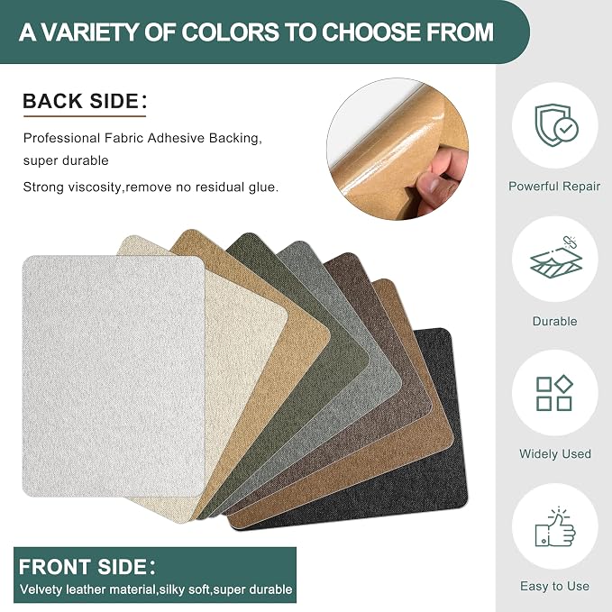 Azobur Couch Patch Repair Fabric, Microfiber Fabric, Self-Adhesive, - Image 3