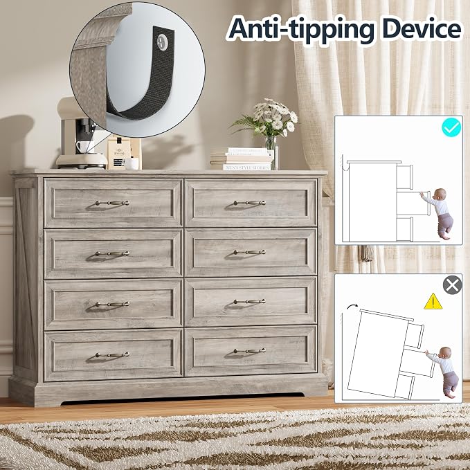 8 Drawer Dresser for Bedroom, Rustic Farmhouse Dresser - Image 6