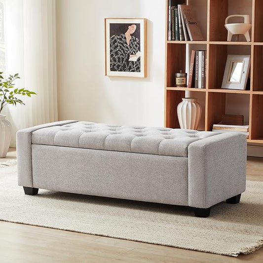 48" Ottoman with Storage, Storage Ottoman Bench with Safety Hinge, Upholstered by huateanhome