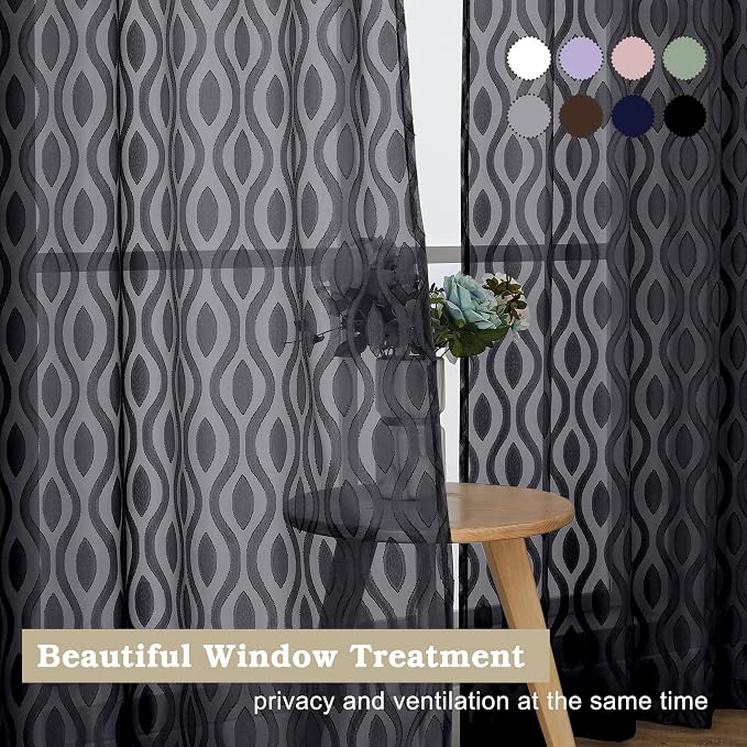 Aiyufeng Black Sheer Curtains 63 Inch Length 2 Panels Set, Solid Airy Light - Image 7
