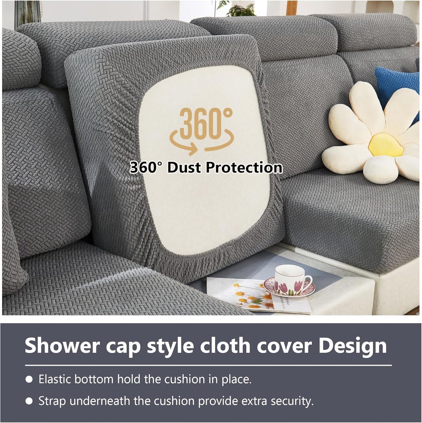 Yoovat Couch Cushion Covers for Sofa Couch Covers Wear-Resistant Universal Sofa Cover Washable Stretch for Sectional Slipcovers (Texture-Gray,Large Single Seat Cover)