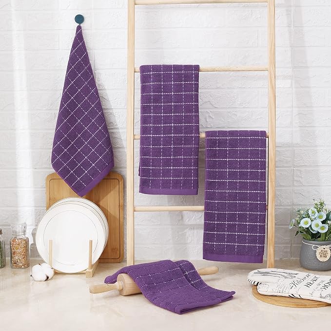 Homaxy 100% Cotton Terry Kitchen Towels, Checkered Designed, Soft and Super - Image 6