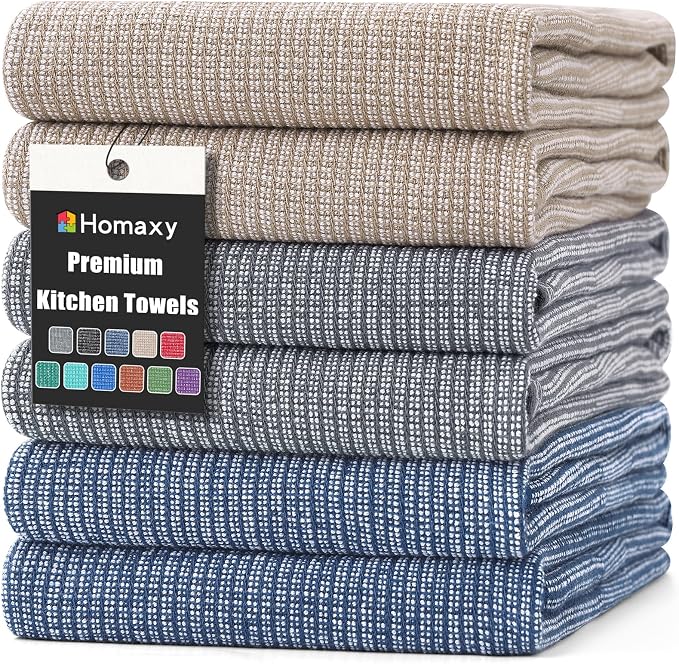 Homaxy Premium Kitchen Towels, Large Cotton Kitchen Hand Towels, Flat and Terry by Homaxy