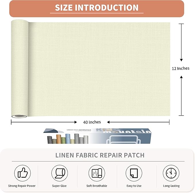 Fine Linen Repair Patches, Self-Adhesive Linen Fabric Patches, 12X40 inch Extra - Image 2