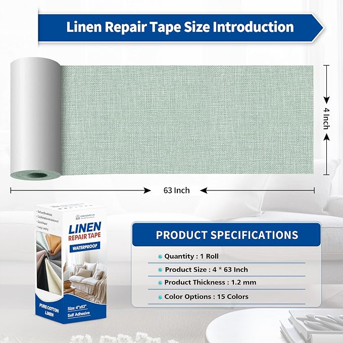 KING MOUNTAIN Linen Repair Patches, Self-Adhesive Fabric Patches, 4 X 63 inch - Image 4