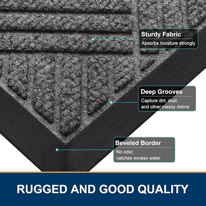 Smiry Front Door Mat Outside Entrance, Heavy Duty Outdoor Indoor Natural Rubber - Image 4