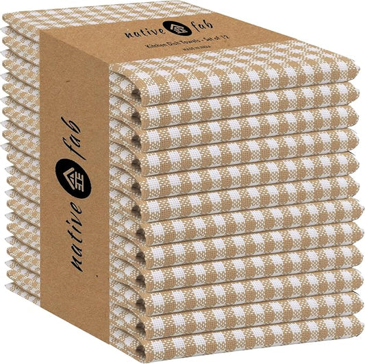 Native Fab Gingham Check Kitchen Dish Towels 16"x26" Set of 12-100% Cotton Mini by NativeFab