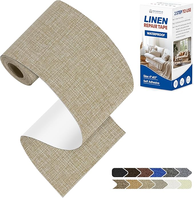 KING MOUNTAIN Linen Repair Patches, Self-Adhesive Fabric Patches, 4 X 63 inch by ForABetterHomeLife