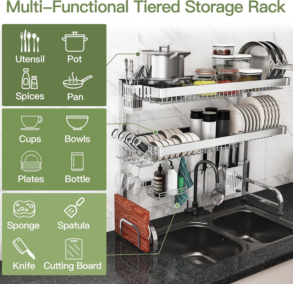 BOOSINY Over The Sink Dish Drying Rack, Extra Large Capacity Dish Drainer