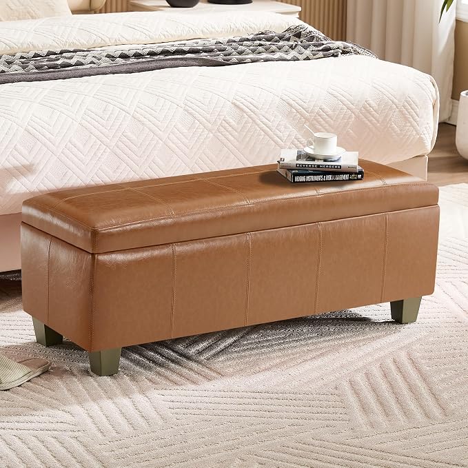 41" Faux Leather Storage Ottoman, Stitch Tufted Rectangle Upholstered End of by WUTUTUEE