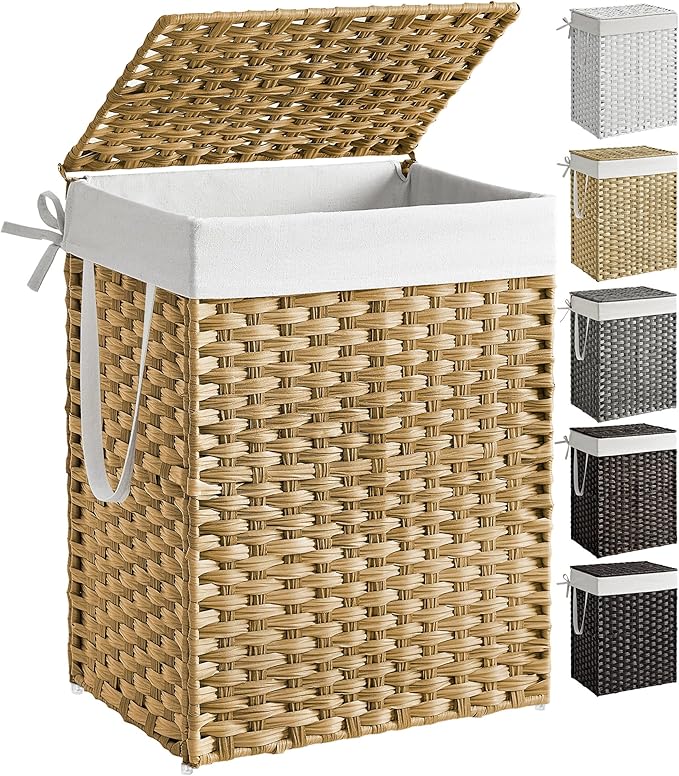 SONGMICS Laundry Hamper with Lid, 23.8 Gallon Synthetic Rattan Clothes Laundry by SONGMICSbySONGMICSHOME