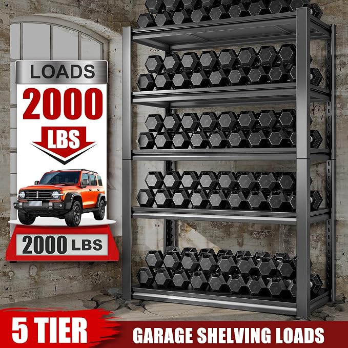 Raybee Storage Shelves 2000LBS Garage Shelving Heavy Duty, 5-Tier Adjustable - Image 4