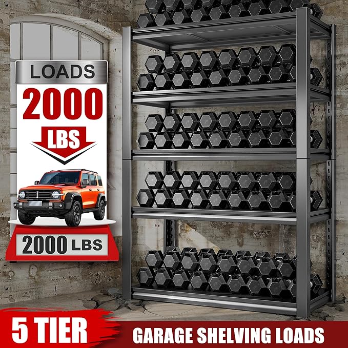 Raybee Storage Shelves 2000LBS Garage Shelving Heavy Duty, 5-Tier Adjustable - Image 4