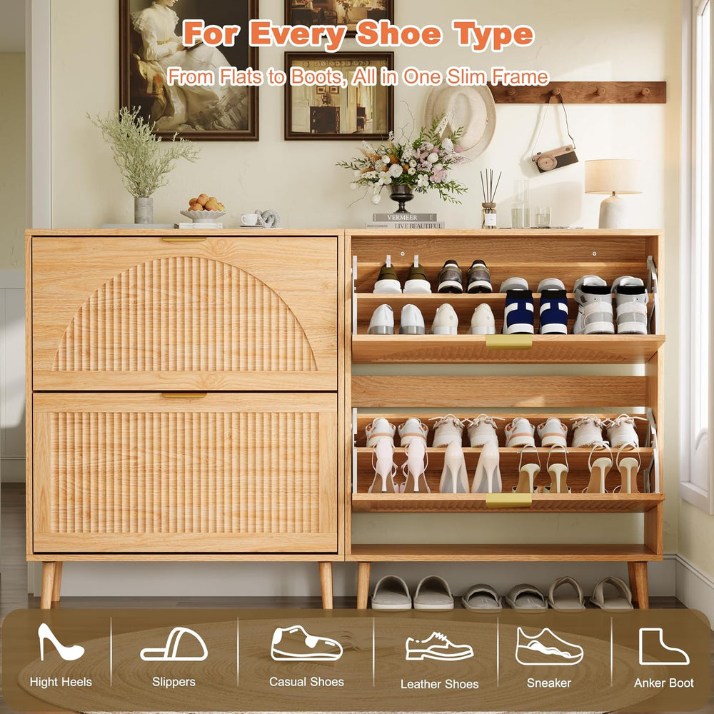 Shoe Storage Cabinet with 2 Flip Drawers, Narrow Wood Shoe Organizer Cabinet ...