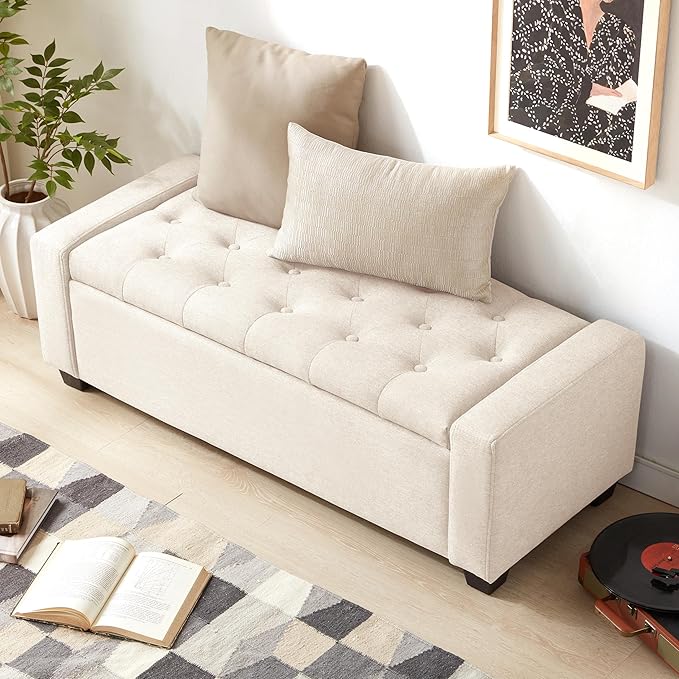 48" Ottoman with Storage, Storage Ottoman Bench with Safety Hinge, Upholstered - Image 5