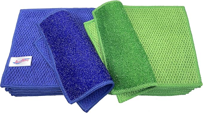 12 Pack Microfiber Scrub Dish Cleaning Cloth, Non-Scratch, Reusable & Durable by AccoHolly