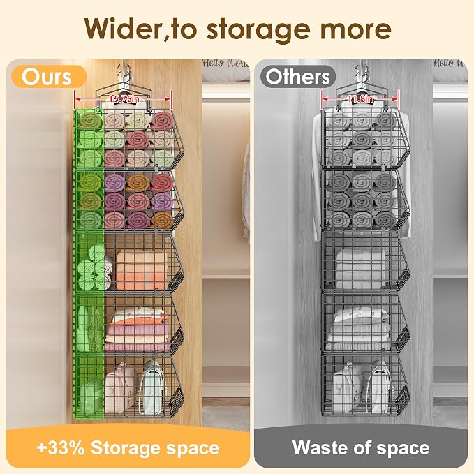 Deeper 4'' Design 5 Tier Foldable Hanging Closet Organizer and Storage，Wire - Image 4