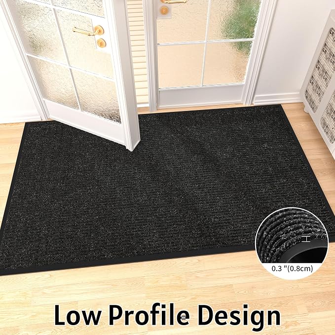 Front Door Mat Indoor Outdoor Entrance, TPR Backing Non-Slip Doormats, Low - Image 5