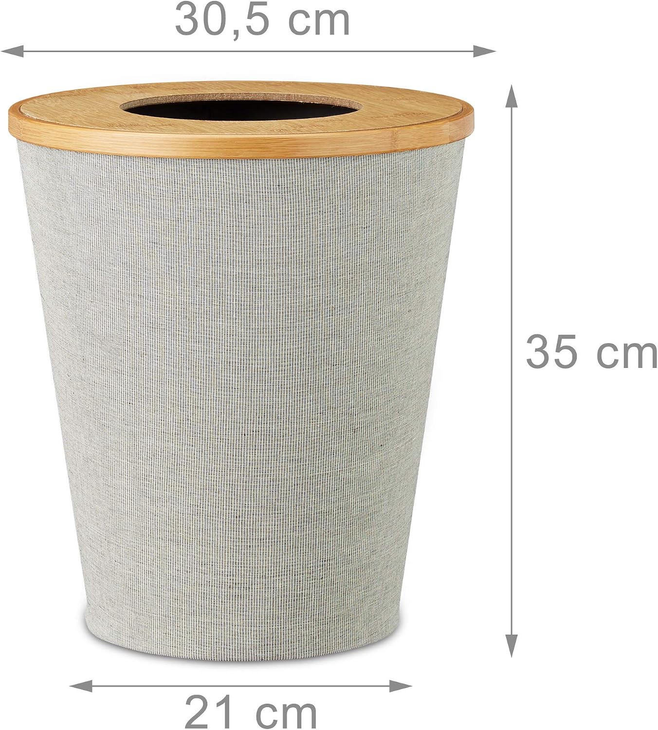 Relaxdays Bamboo Trash Can, Round Waste Bin with Insert and Magnetic Lids, 35 cm Tall, Natural/Grey
