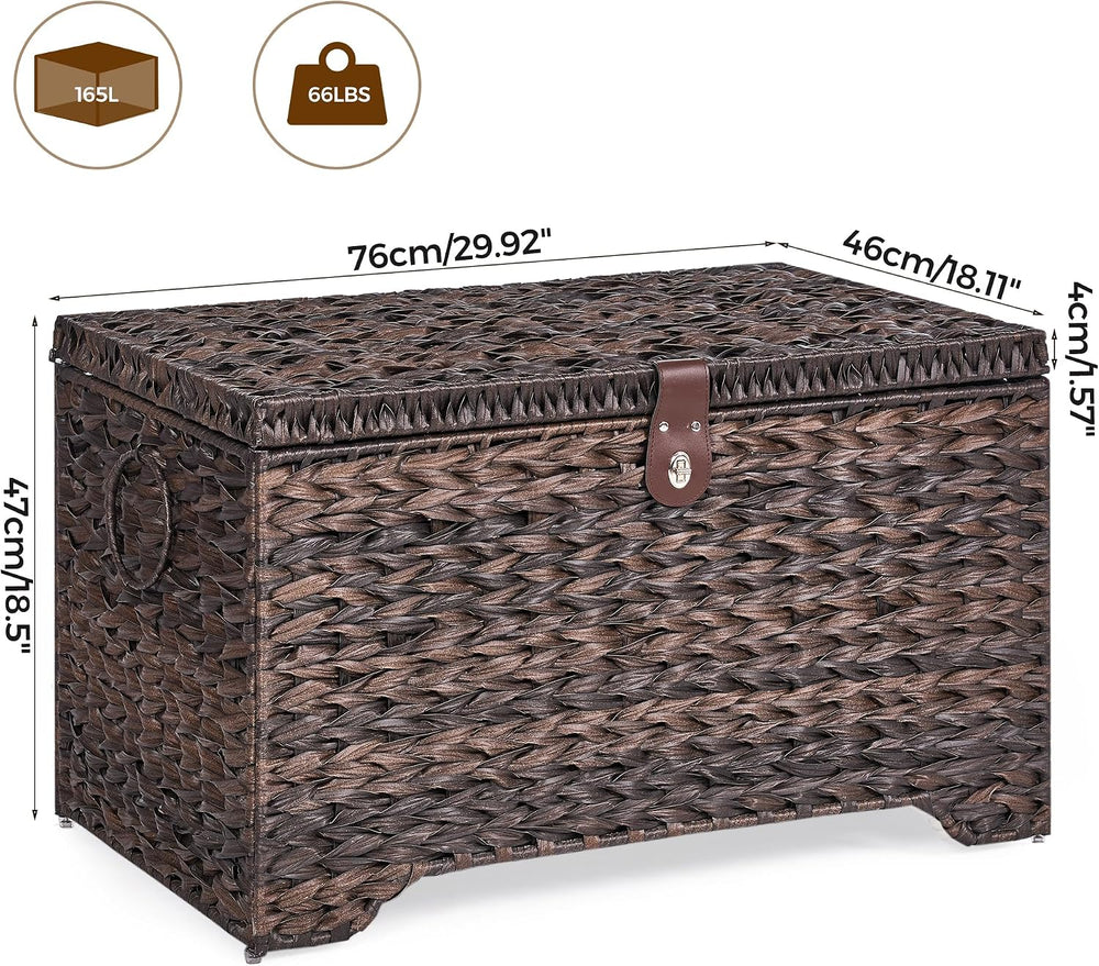 165L Handwoven Wicker Storage Basket with Lid, Large Storage Trunk