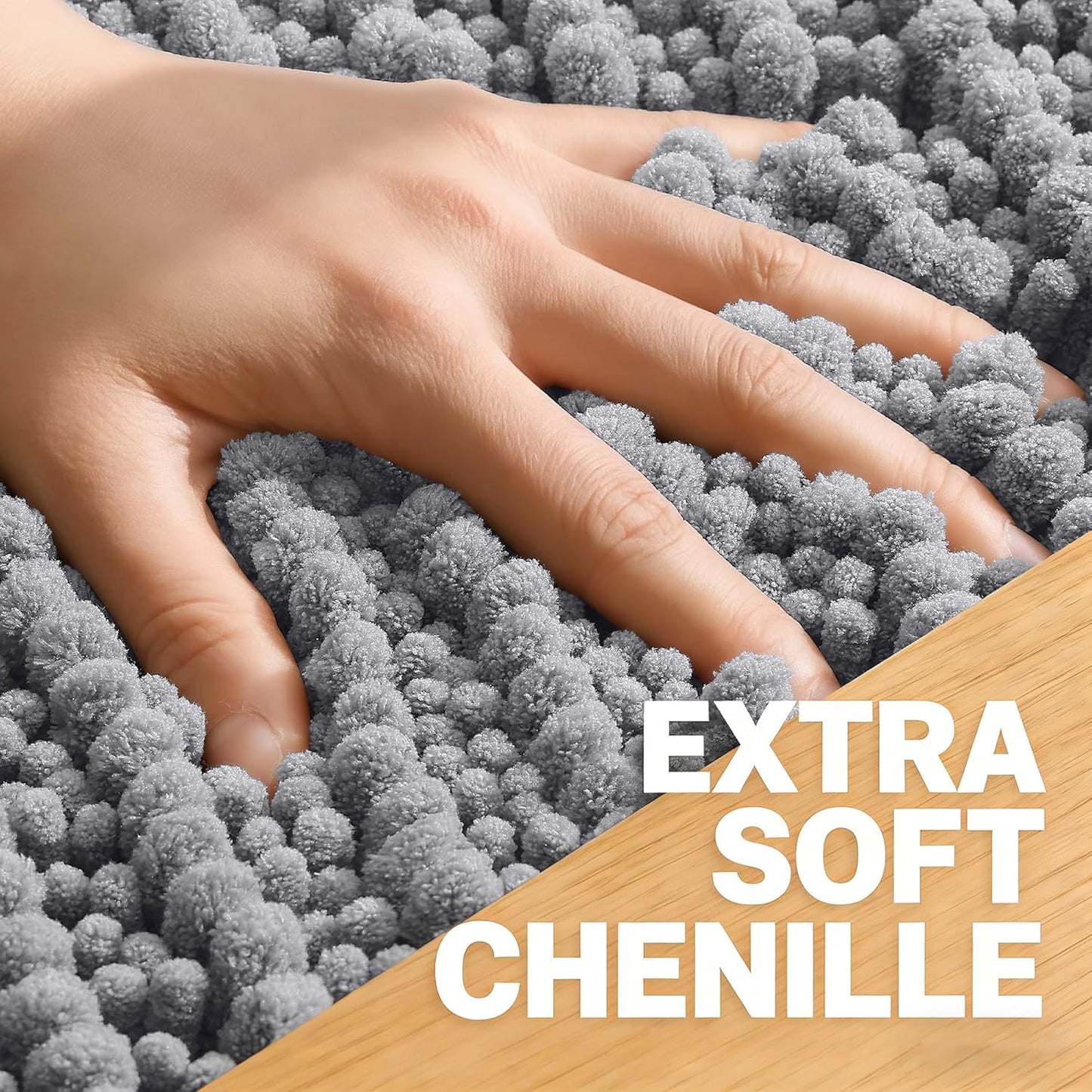 OLANLY Bathroom Rug Mat 30x20, Thick Soft and Absorbent Chenille Bath Mat, Non-Slip Rubber Backing, Machine Washable Quick Dry Bath Rugs for Tub Shower Floor, Home Decor Accessories, Grey