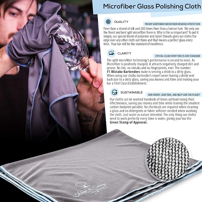 Trendy Bartender Toast to Perfection Microfiber Commercial Grade Glass - Image 2