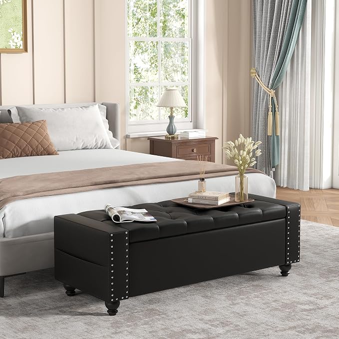 Maupvit Storage Ottoman Bench, 49 Inch Bedroom Bench, Upholstered Ottoman by MaupvitFurniture